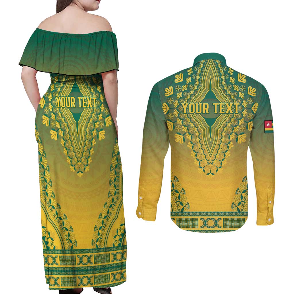 Personalized Togo African Dashiki Couples Matching Off Shoulder Maxi Dress and Long Sleeve Button Shirt - Wonder Print Shop