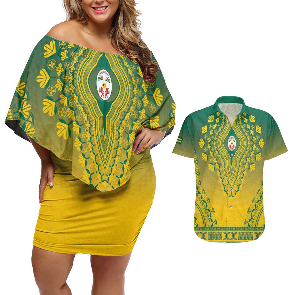 Personalized Togo African Dashiki Couples Matching Off Shoulder Short Dress and Hawaiian Shirt - Wonder Print Shop