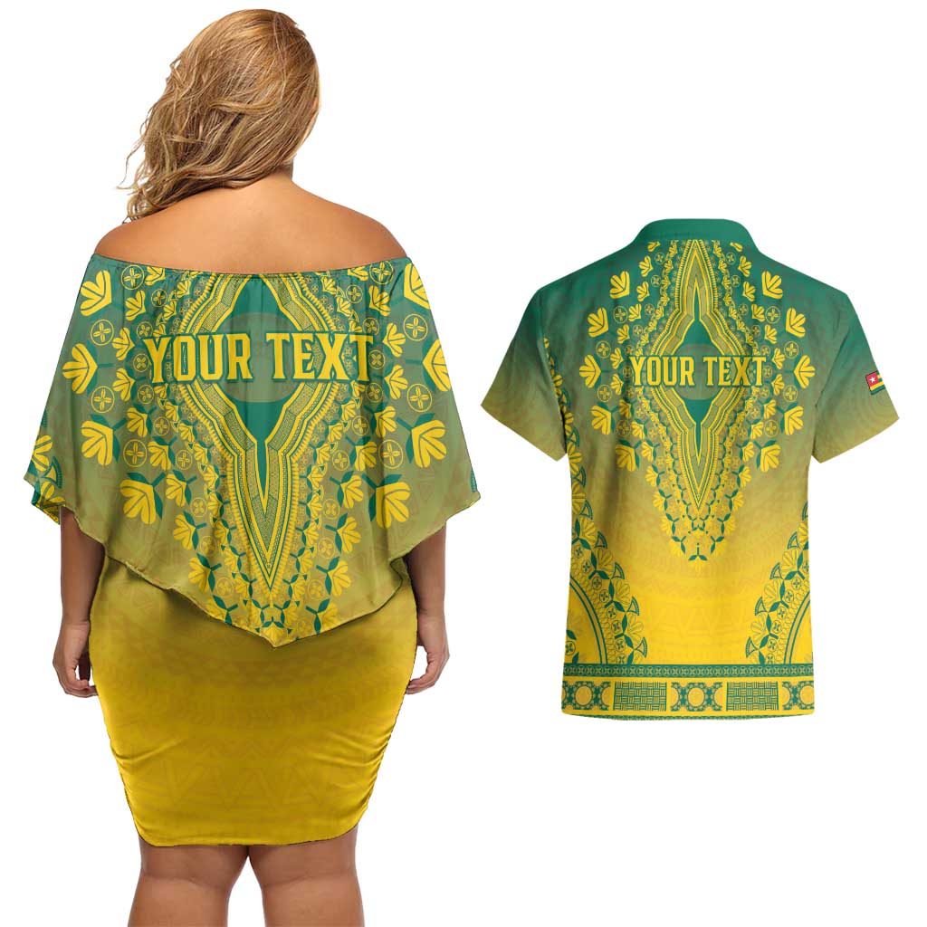 Personalized Togo African Dashiki Couples Matching Off Shoulder Short Dress and Hawaiian Shirt - Wonder Print Shop