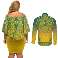 Personalized Togo African Dashiki Couples Matching Off Shoulder Short Dress and Long Sleeve Button Shirt - Wonder Print Shop