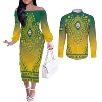 Personalized Togo African Dashiki Couples Matching Off The Shoulder Long Sleeve Dress and Long Sleeve Button Shirt - Wonder Print Shop