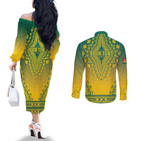 Personalized Togo African Dashiki Couples Matching Off The Shoulder Long Sleeve Dress and Long Sleeve Button Shirt - Wonder Print Shop