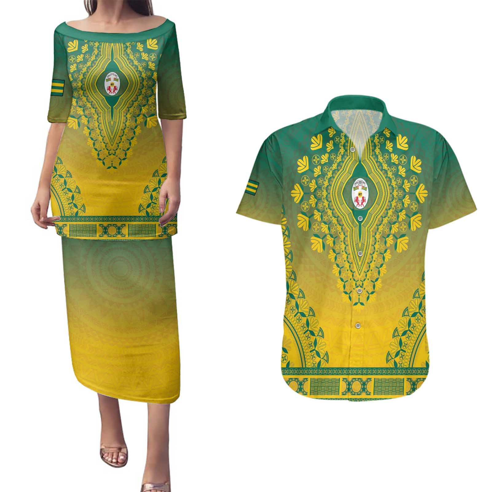 Personalized Togo African Dashiki Couples Matching Puletasi and Hawaiian Shirt - Wonder Print Shop