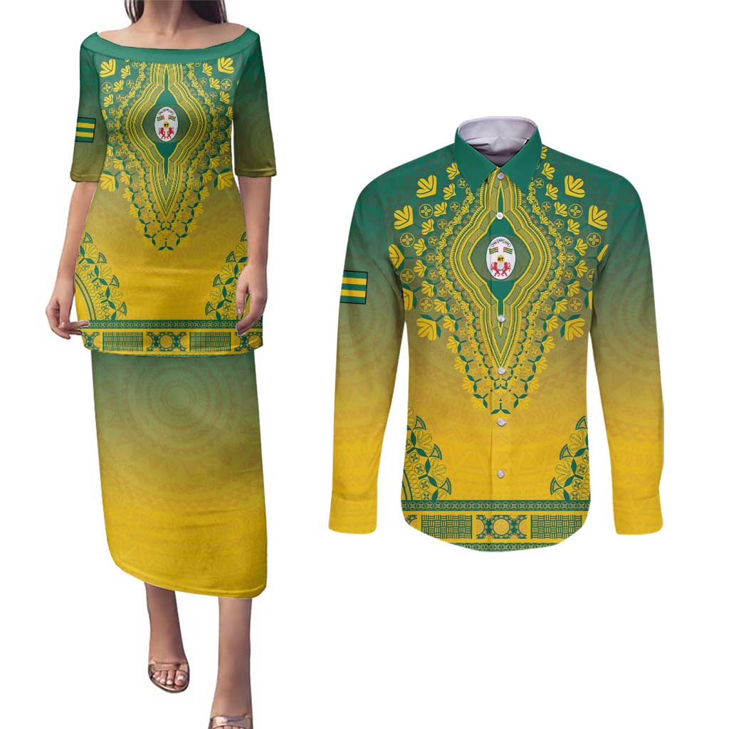 Personalized Togo African Dashiki Couples Matching Puletasi and Long Sleeve Button Shirt - Wonder Print Shop