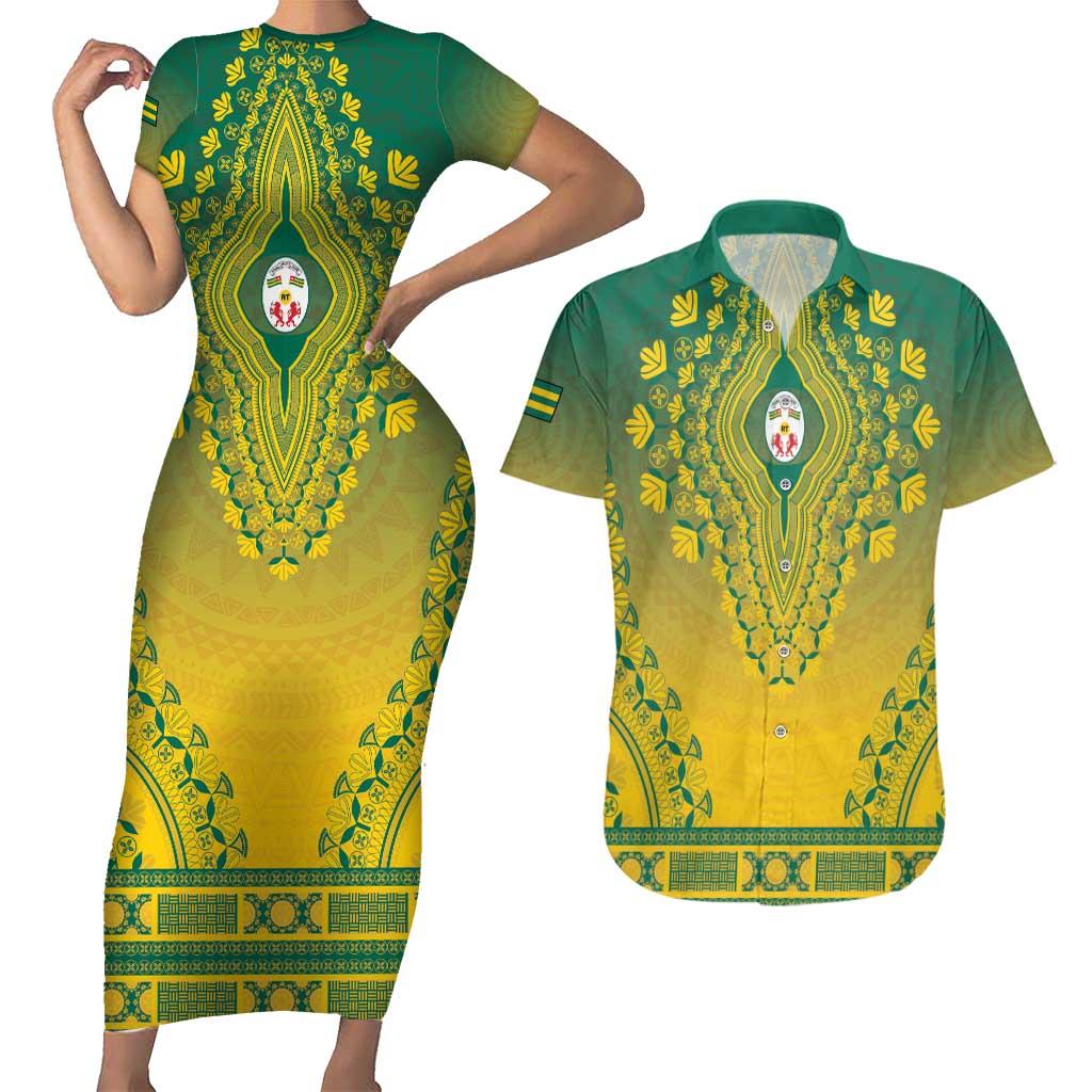 Personalized Togo African Dashiki Couples Matching Short Sleeve Bodycon Dress and Hawaiian Shirt - Wonder Print Shop