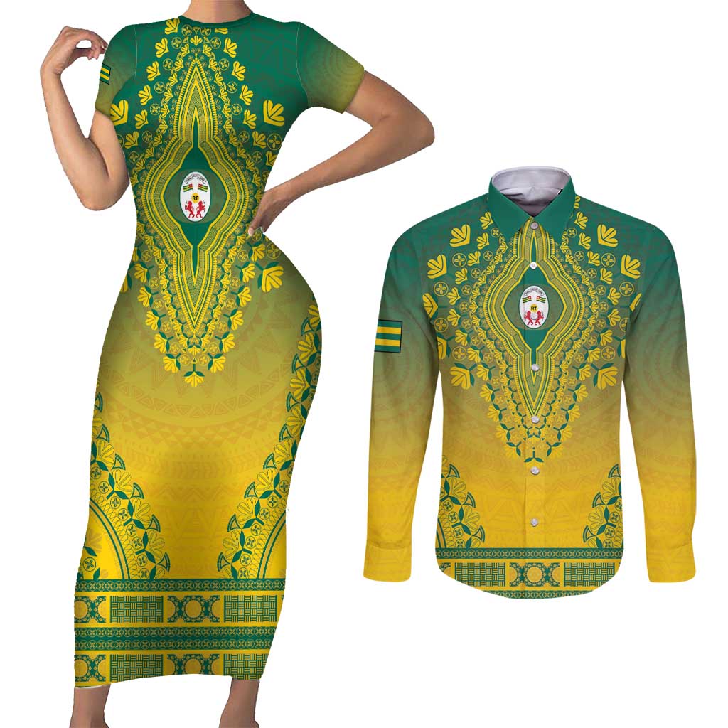 Personalized Togo African Dashiki Couples Matching Short Sleeve Bodycon Dress and Long Sleeve Button Shirt - Wonder Print Shop