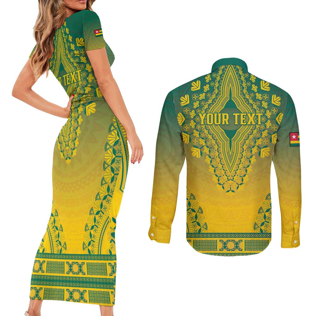 Personalized Togo African Dashiki Couples Matching Short Sleeve Bodycon Dress and Long Sleeve Button Shirt - Wonder Print Shop