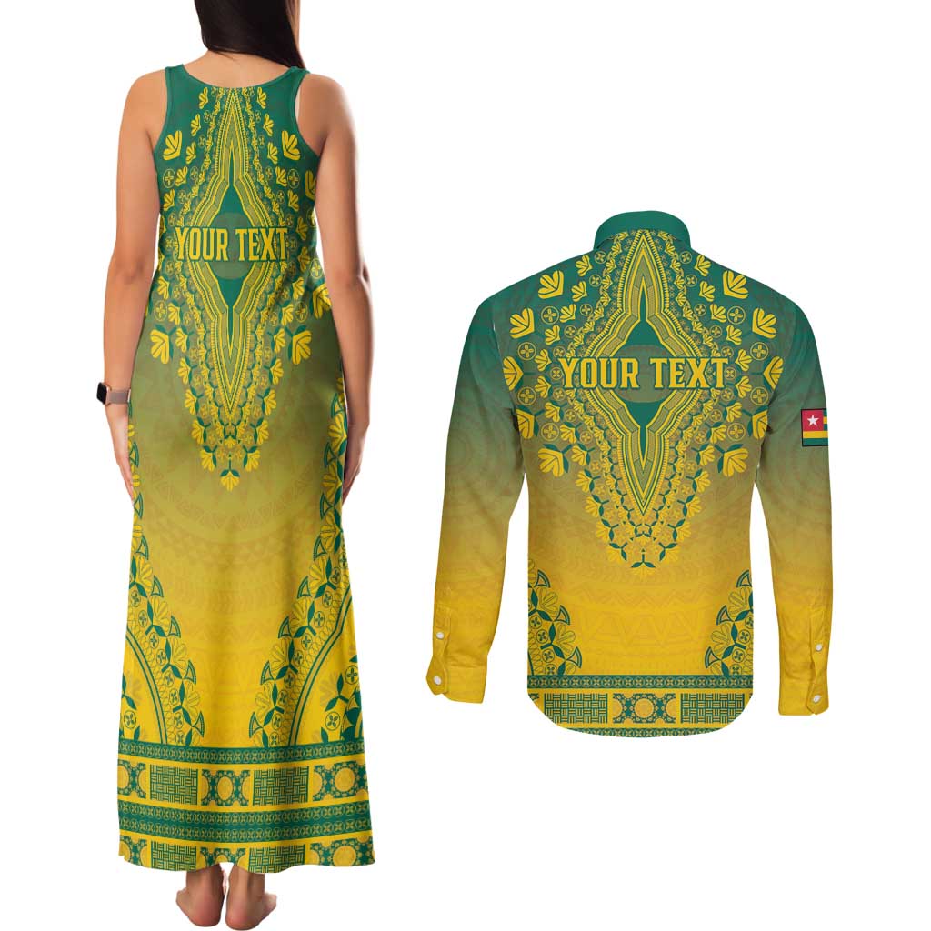 Personalized Togo African Dashiki Couples Matching Tank Maxi Dress and Long Sleeve Button Shirt - Wonder Print Shop