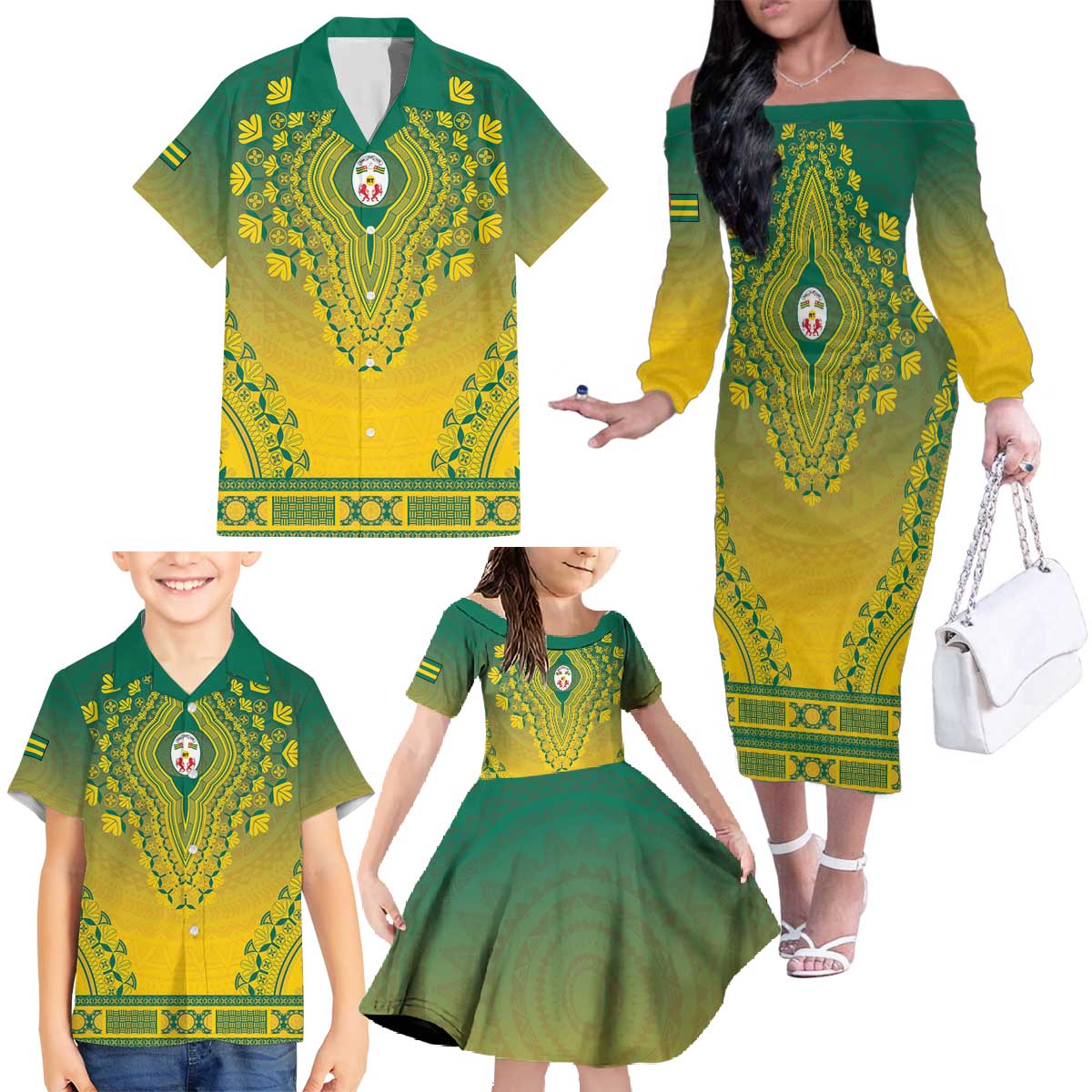 Personalized Togo African Dashiki Family Matching Off The Shoulder Long Sleeve Dress and Hawaiian Shirt - Wonder Print Shop
