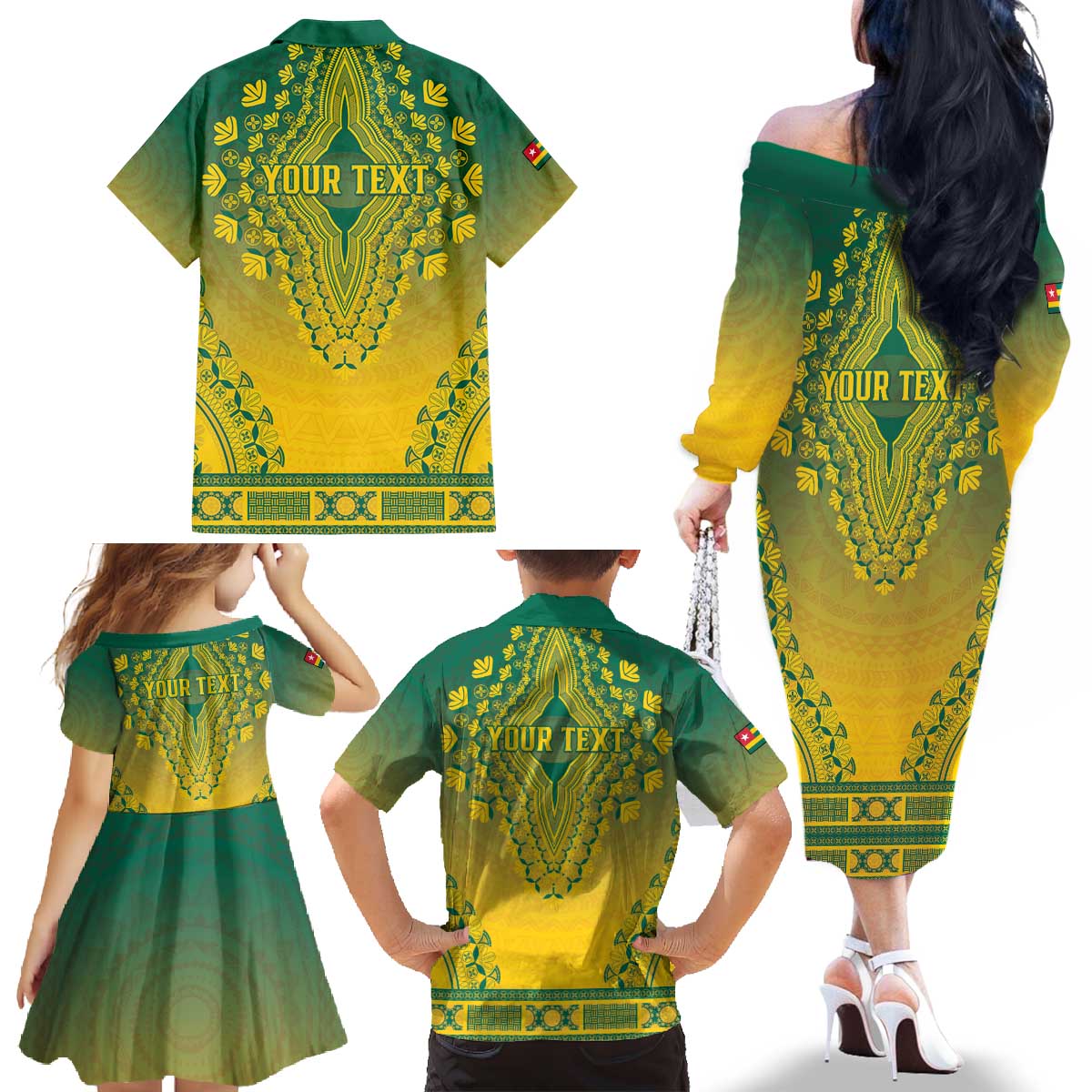 Personalized Togo African Dashiki Family Matching Off The Shoulder Long Sleeve Dress and Hawaiian Shirt - Wonder Print Shop