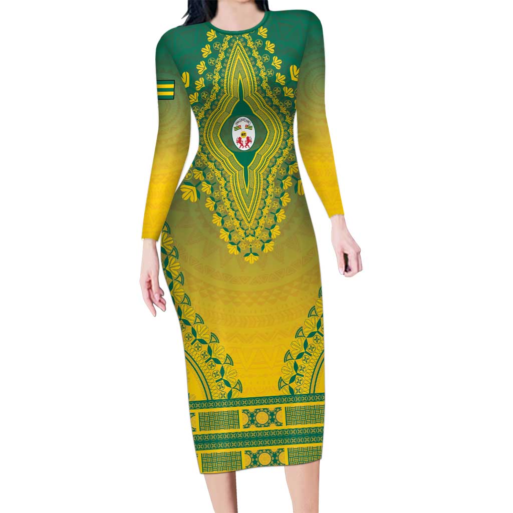 Personalized Togo African Dashiki Long Sleeve Bodycon Dress - Wonder Print Shop