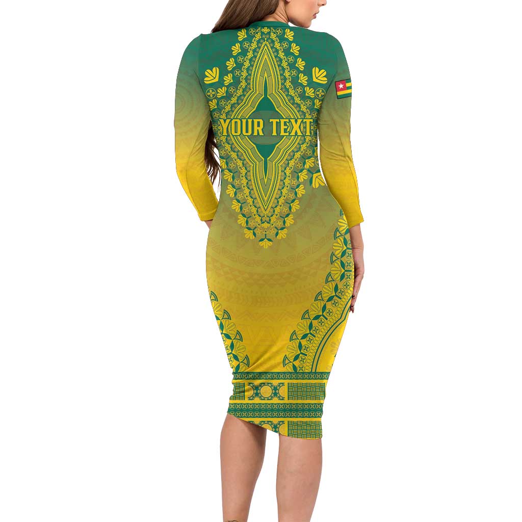 Personalized Togo African Dashiki Long Sleeve Bodycon Dress - Wonder Print Shop