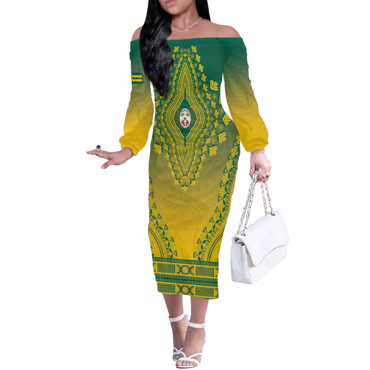 Personalized Togo African Dashiki Off The Shoulder Long Sleeve Dress - Wonder Print Shop