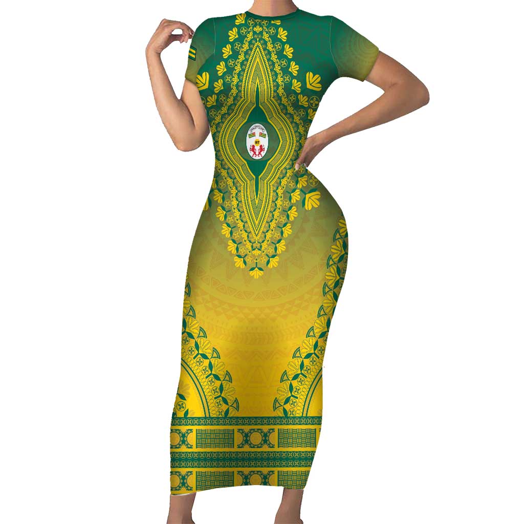 Personalized Togo African Dashiki Short Sleeve Bodycon Dress - Wonder Print Shop
