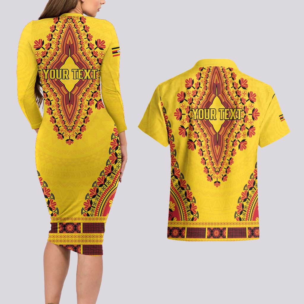 Personalized Uganda African Dashiki Couples Matching Long Sleeve Bodycon Dress and Hawaiian Shirt - Wonder Print Shop