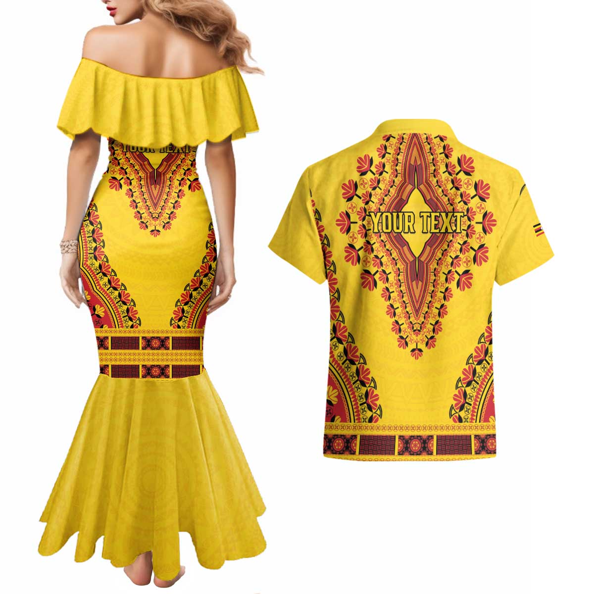 Personalized Uganda African Dashiki Couples Matching Mermaid Dress and Hawaiian Shirt - Wonder Print Shop