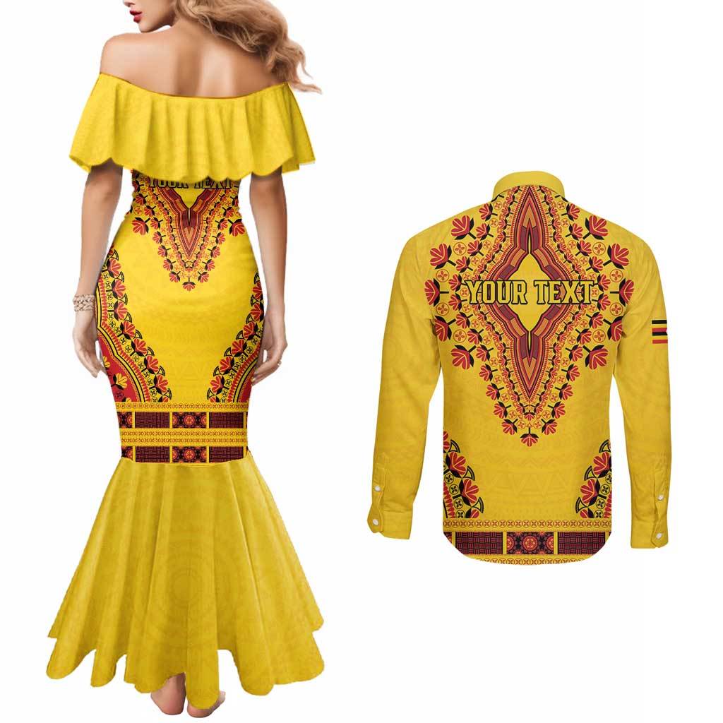 Personalized Uganda African Dashiki Couples Matching Mermaid Dress and Long Sleeve Button Shirt - Wonder Print Shop