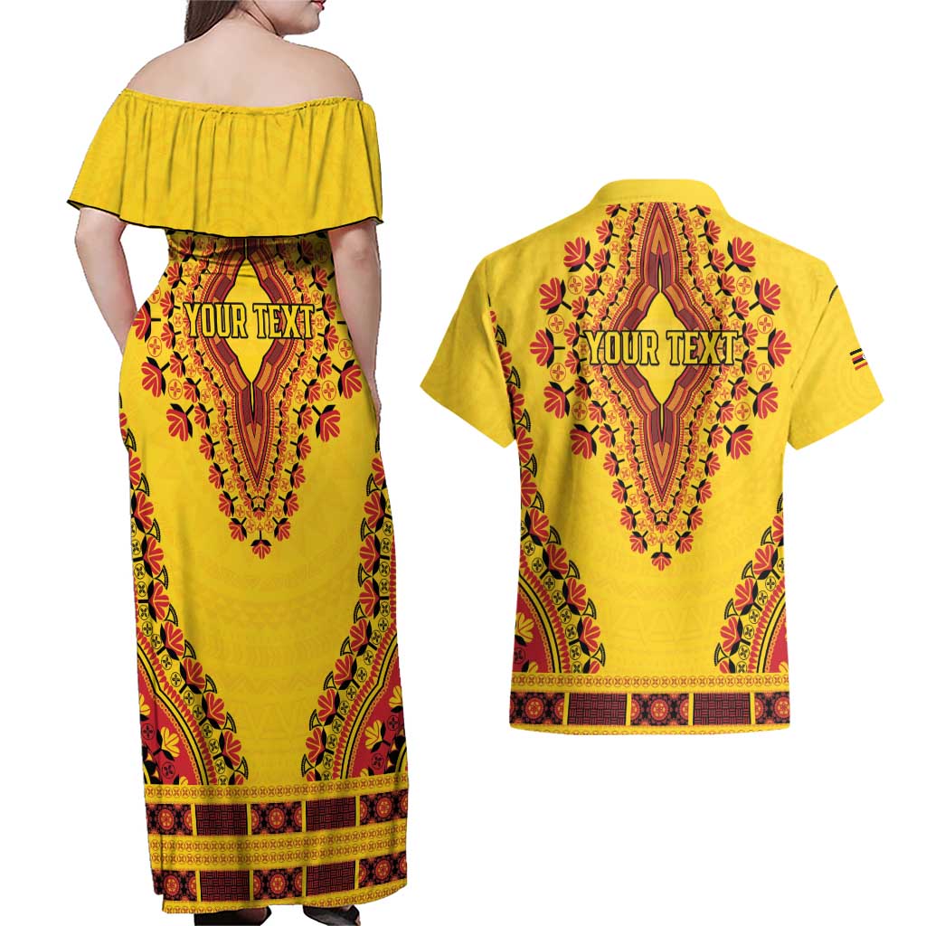 Personalized Uganda African Dashiki Couples Matching Off Shoulder Maxi Dress and Hawaiian Shirt - Wonder Print Shop