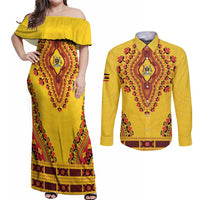 Personalized Uganda African Dashiki Couples Matching Off Shoulder Maxi Dress and Long Sleeve Button Shirt - Wonder Print Shop