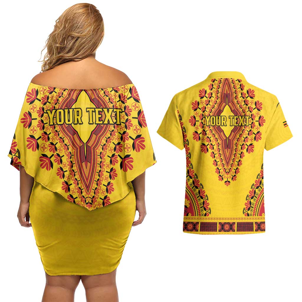 Personalized Uganda African Dashiki Couples Matching Off Shoulder Short Dress and Hawaiian Shirt - Wonder Print Shop