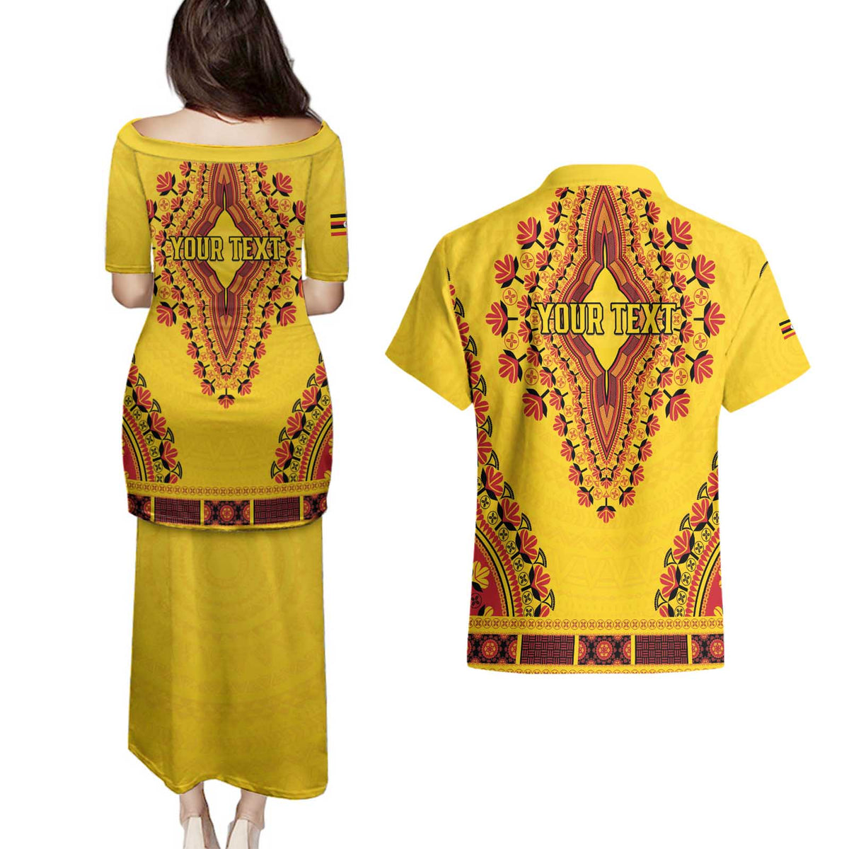 Personalized Uganda African Dashiki Couples Matching Puletasi and Hawaiian Shirt - Wonder Print Shop