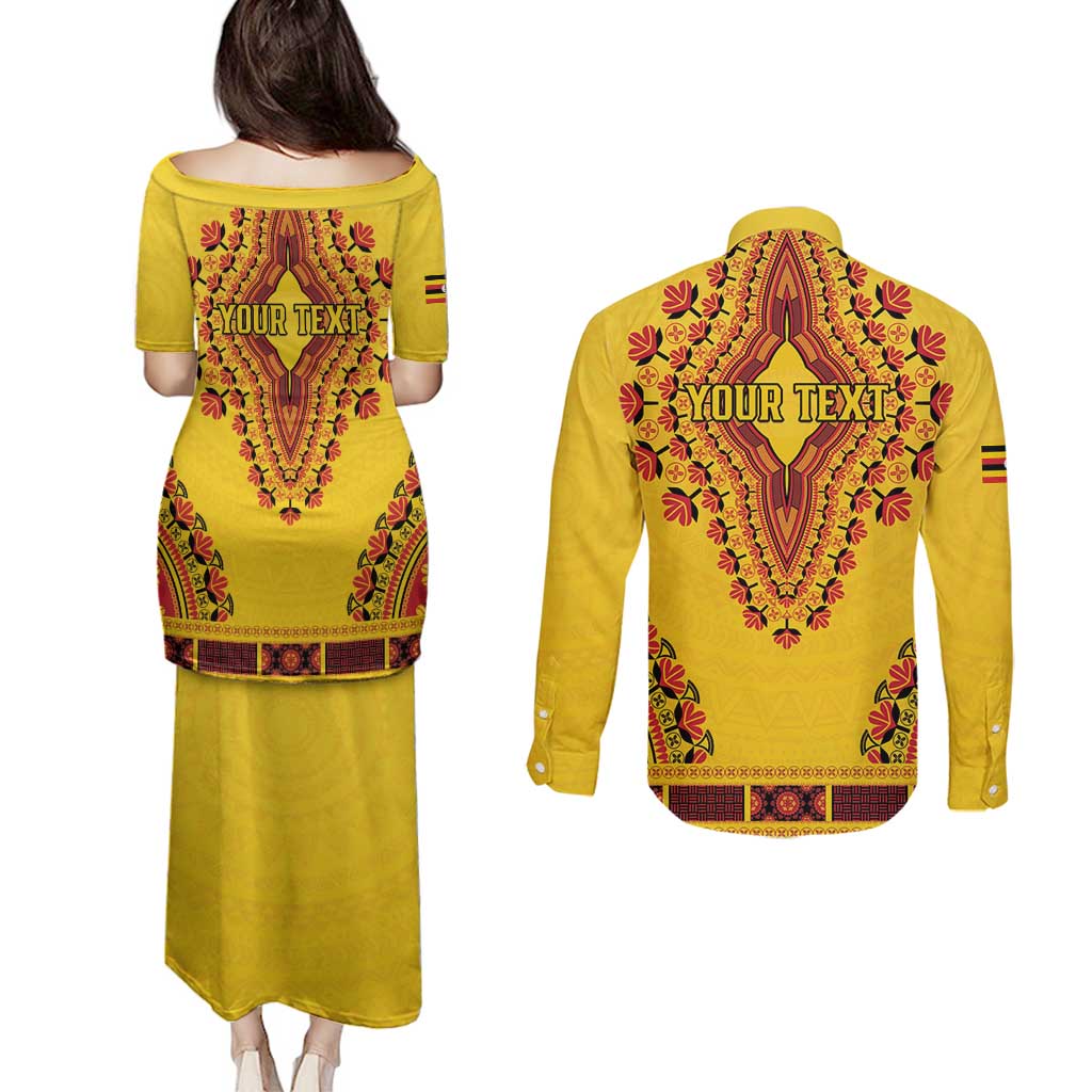 Personalized Uganda African Dashiki Couples Matching Puletasi and Long Sleeve Button Shirt - Wonder Print Shop