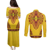 Personalized Uganda African Dashiki Couples Matching Puletasi and Long Sleeve Button Shirt - Wonder Print Shop