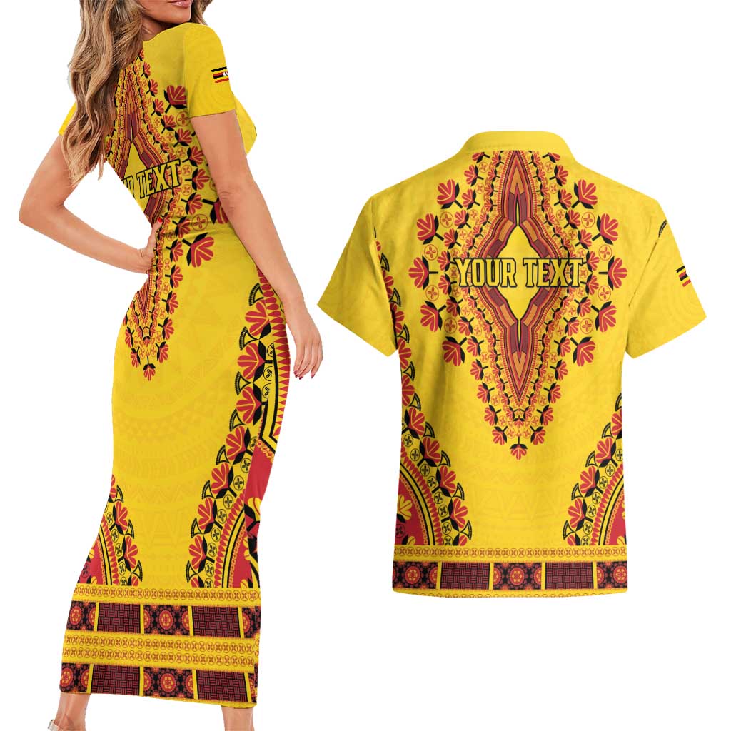 Personalized Uganda African Dashiki Couples Matching Short Sleeve Bodycon Dress and Hawaiian Shirt - Wonder Print Shop