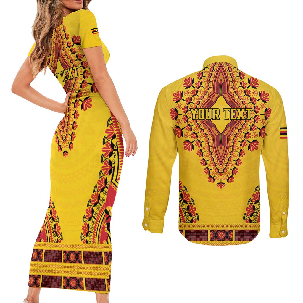 Personalized Uganda African Dashiki Couples Matching Short Sleeve Bodycon Dress and Long Sleeve Button Shirt - Wonder Print Shop