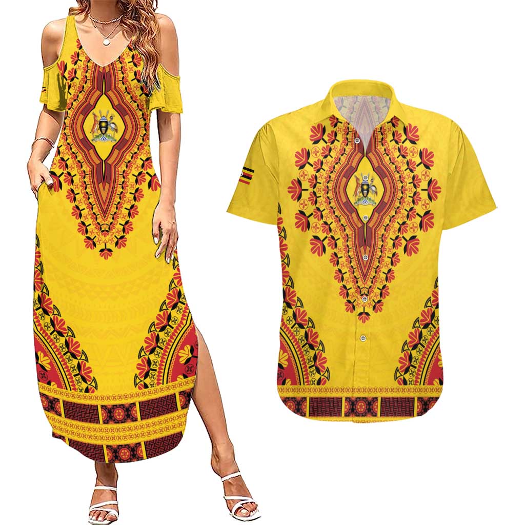 Personalized Uganda African Dashiki Couples Matching Summer Maxi Dress and Hawaiian Shirt - Wonder Print Shop