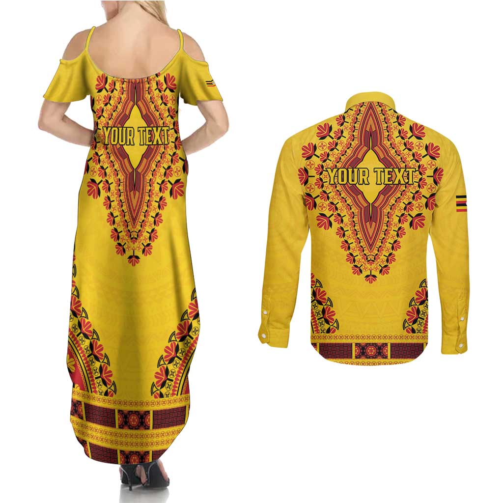 Personalized Uganda African Dashiki Couples Matching Summer Maxi Dress and Long Sleeve Button Shirt - Wonder Print Shop