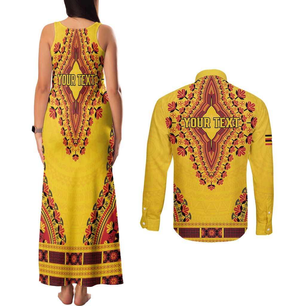 Personalized Uganda African Dashiki Couples Matching Tank Maxi Dress and Long Sleeve Button Shirt - Wonder Print Shop