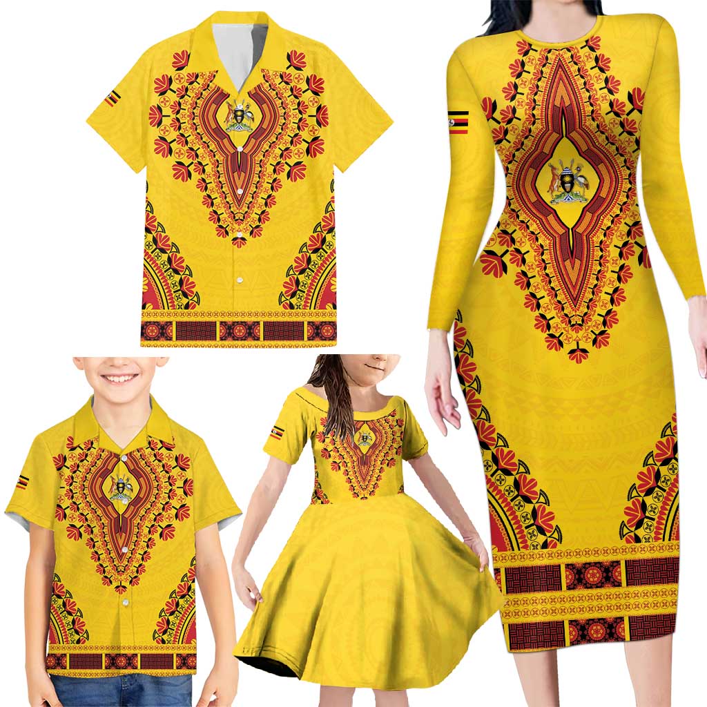 Personalized Uganda African Dashiki Family Matching Long Sleeve Bodycon Dress and Hawaiian Shirt - Wonder Print Shop