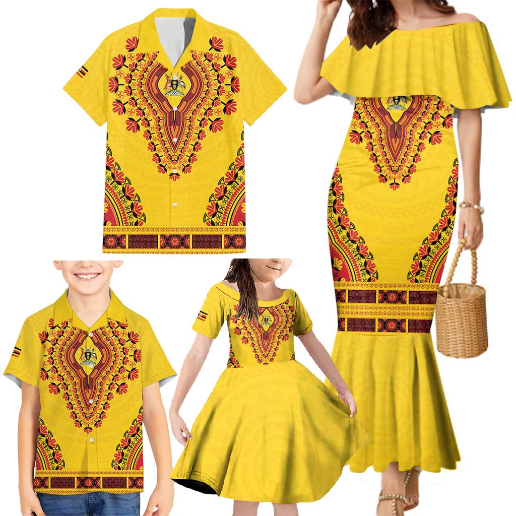 Personalized Uganda African Dashiki Family Matching Mermaid Dress and Hawaiian Shirt - Wonder Print Shop