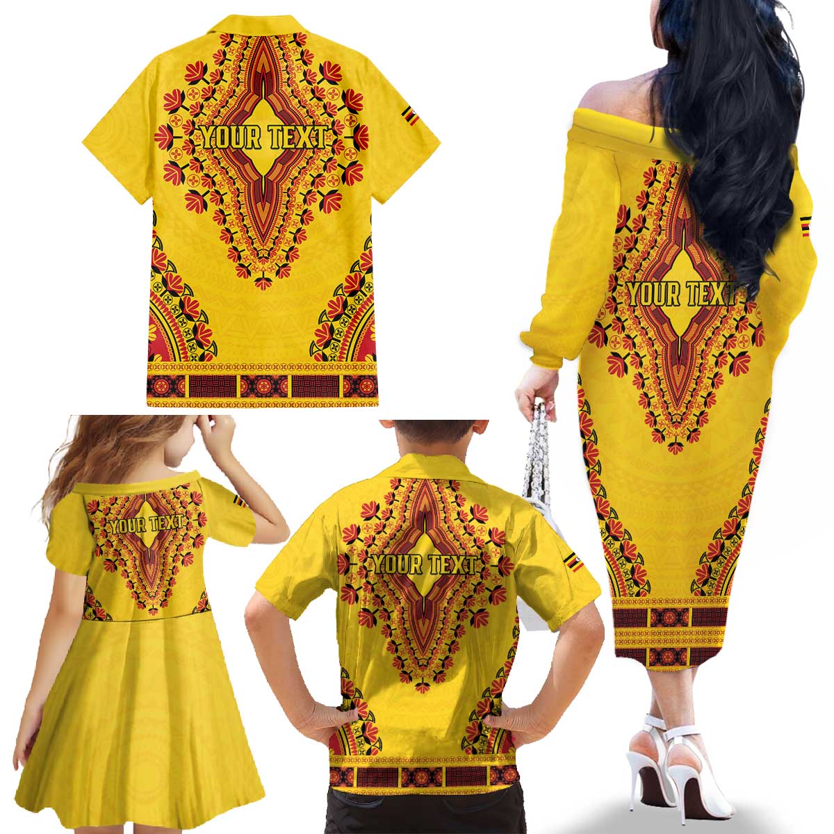 Personalized Uganda African Dashiki Family Matching Off The Shoulder Long Sleeve Dress and Hawaiian Shirt - Wonder Print Shop