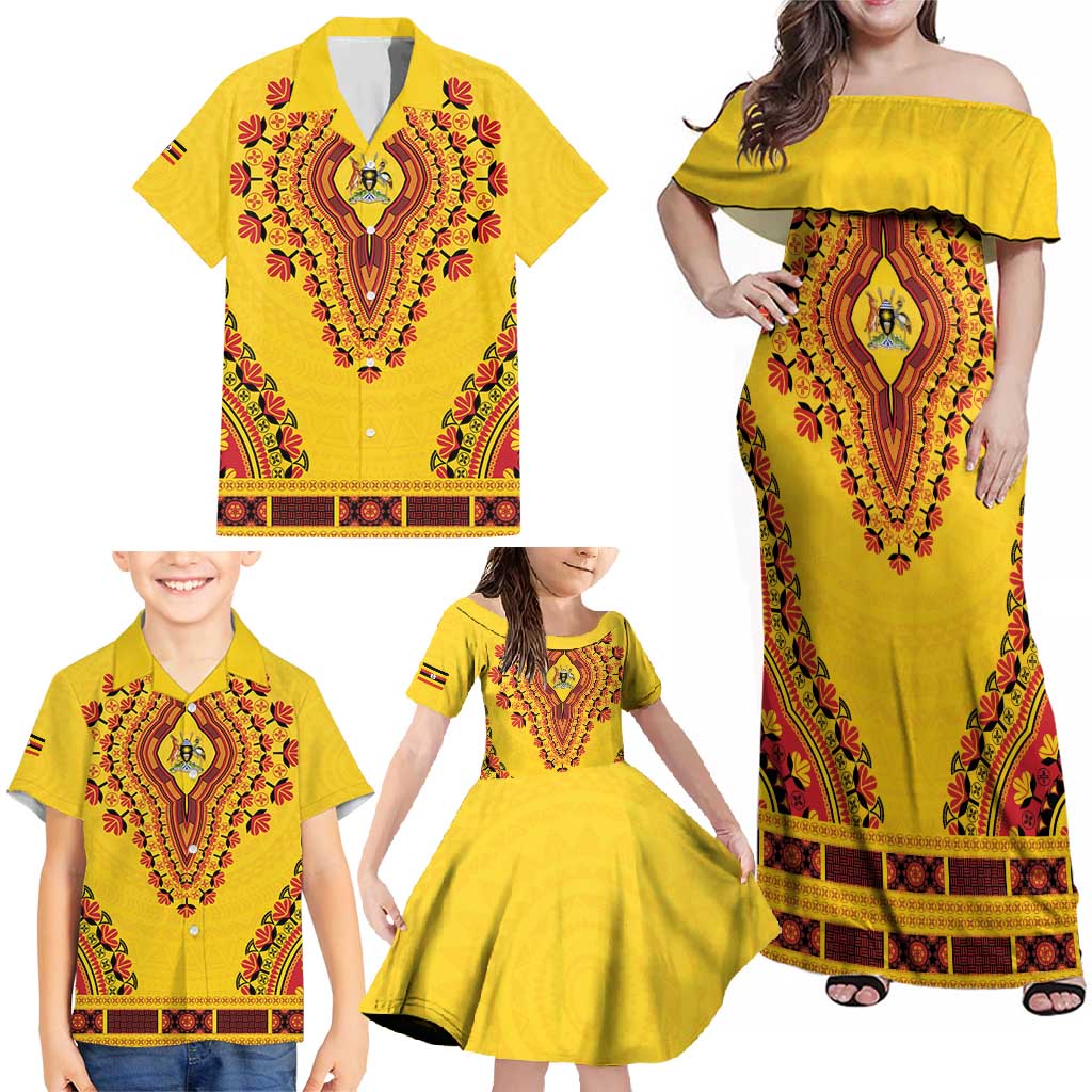 Personalized Uganda African Dashiki Family Matching Off Shoulder Maxi Dress and Hawaiian Shirt - Wonder Print Shop