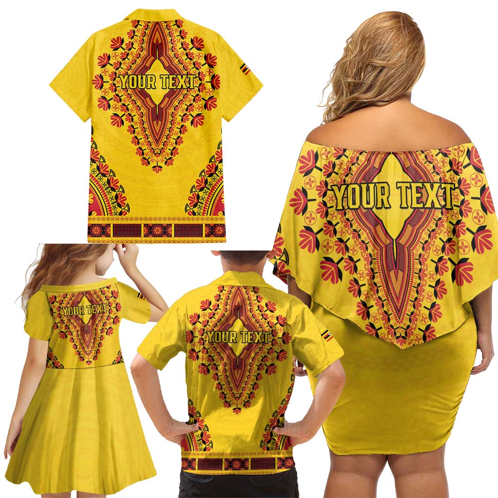 Personalized Uganda African Dashiki Family Matching Off Shoulder Short Dress and Hawaiian Shirt - Wonder Print Shop