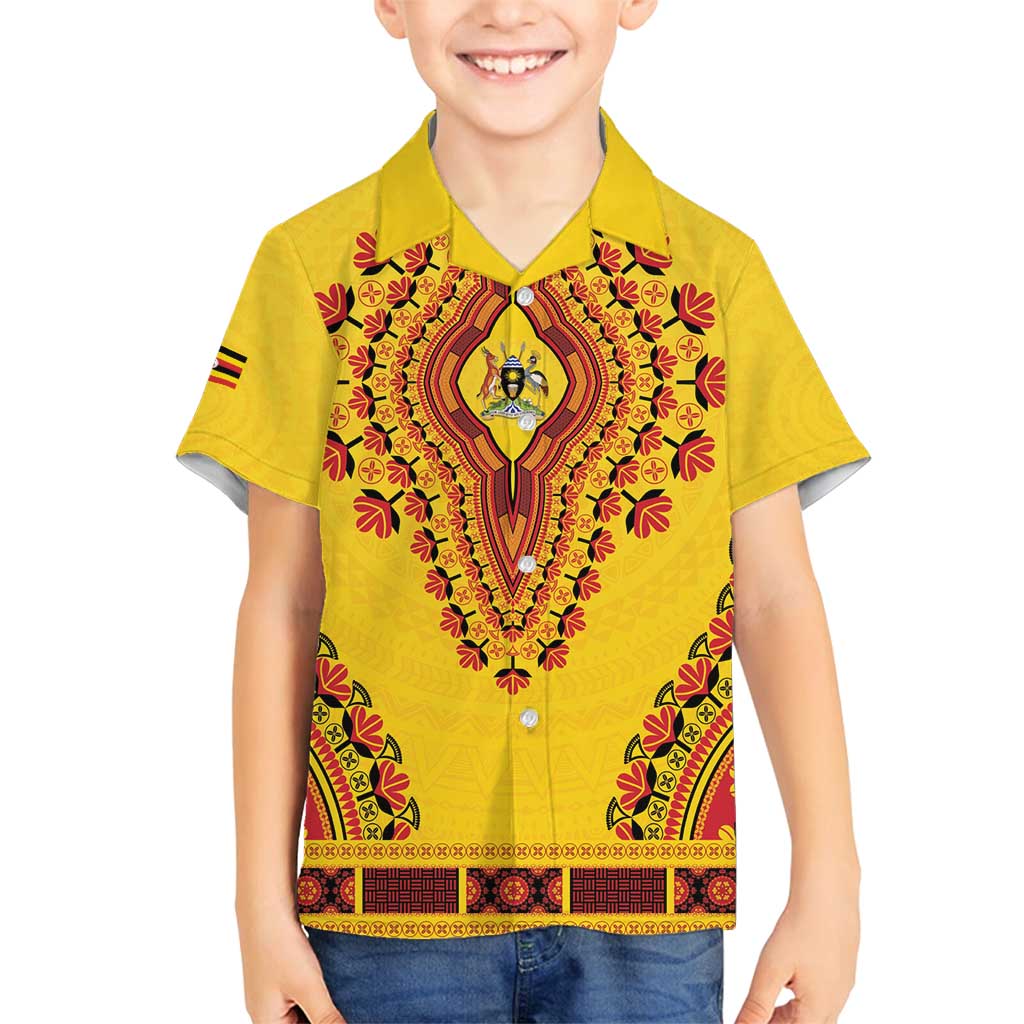 Personalized Uganda African Dashiki Family Matching Off Shoulder Short Dress and Hawaiian Shirt - Wonder Print Shop