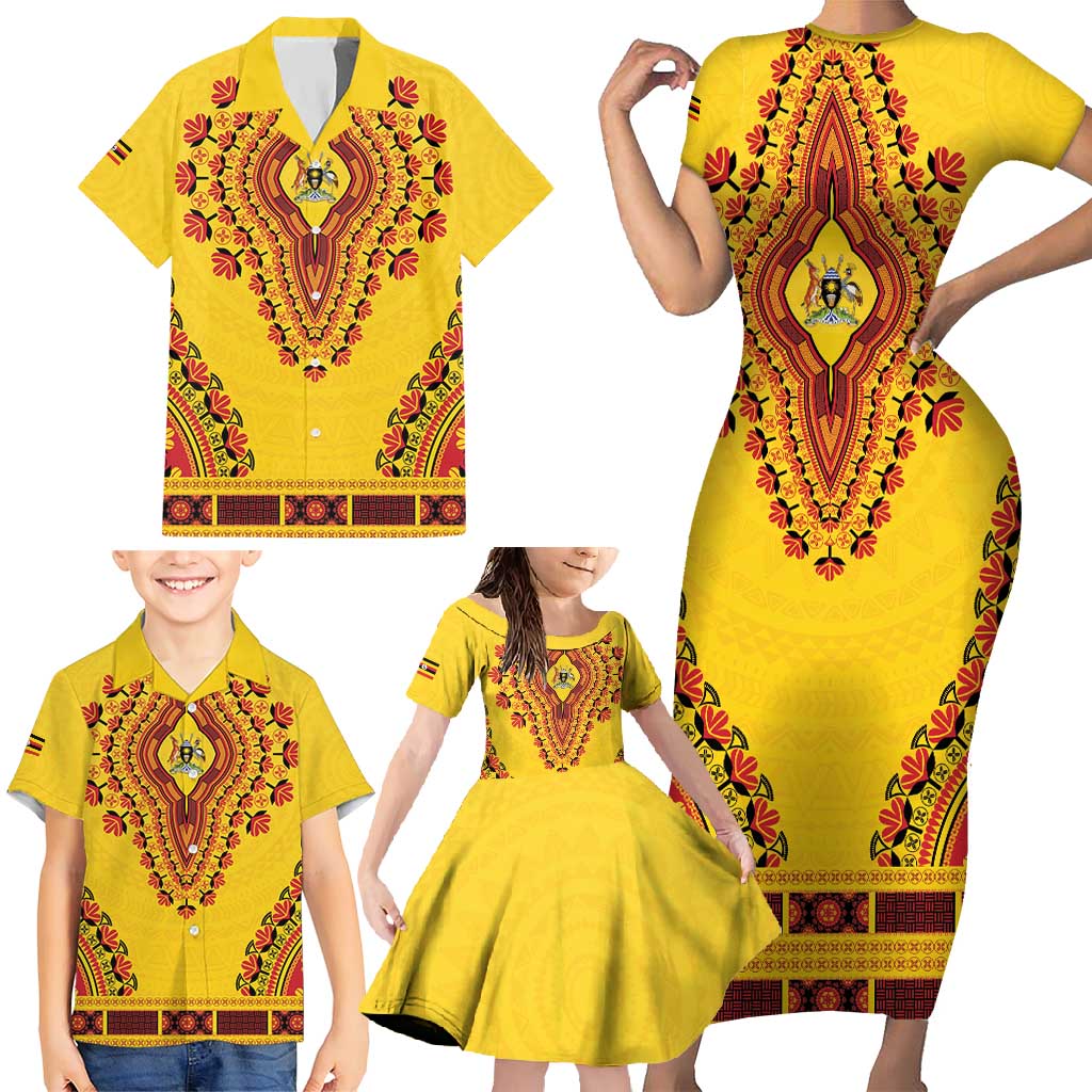 Personalized Uganda African Dashiki Family Matching Short Sleeve Bodycon Dress and Hawaiian Shirt - Wonder Print Shop