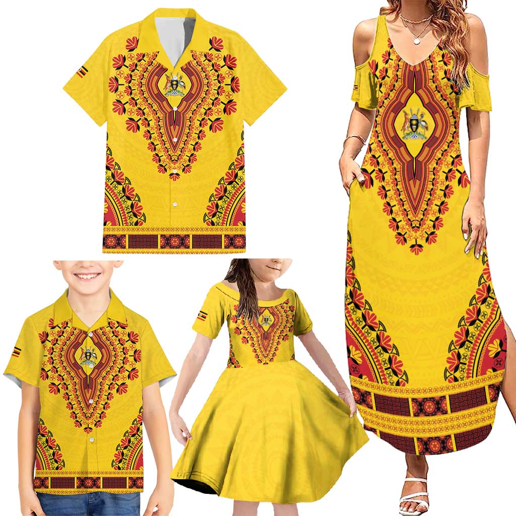 Personalized Uganda African Dashiki Family Matching Summer Maxi Dress and Hawaiian Shirt - Wonder Print Shop