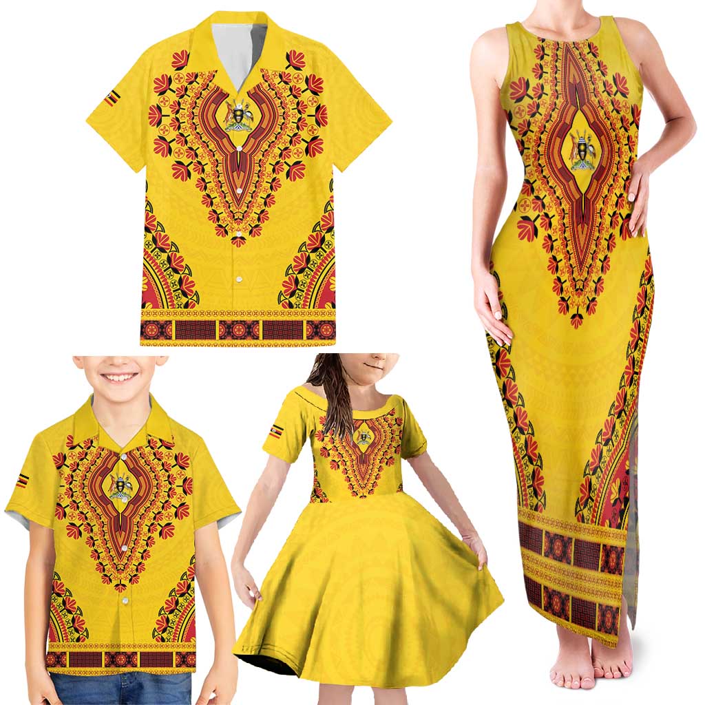 Personalized Uganda African Dashiki Family Matching Tank Maxi Dress and Hawaiian Shirt - Wonder Print Shop