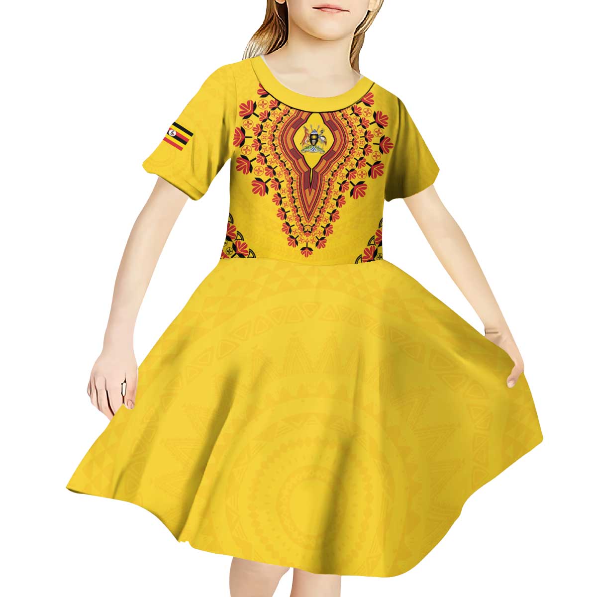 Personalized Uganda African Dashiki Kid Short Sleeve Dress - Wonder Print Shop
