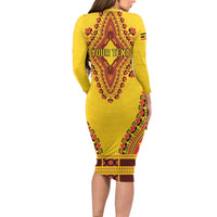 Personalized Uganda African Dashiki Long Sleeve Bodycon Dress - Wonder Print Shop