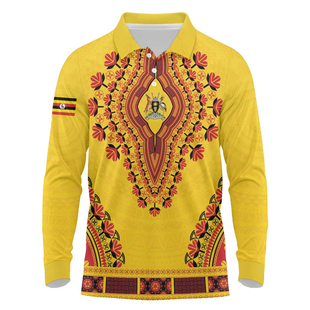 Personalized Uganda African Dashiki Long Sleeve Polo Shirt - Wonder Print Shop