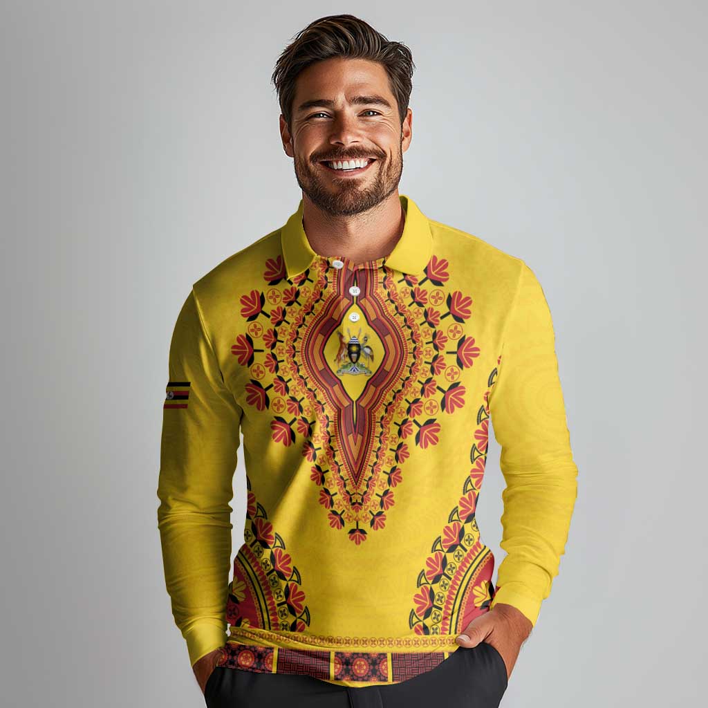 Personalized Uganda African Dashiki Long Sleeve Polo Shirt - Wonder Print Shop