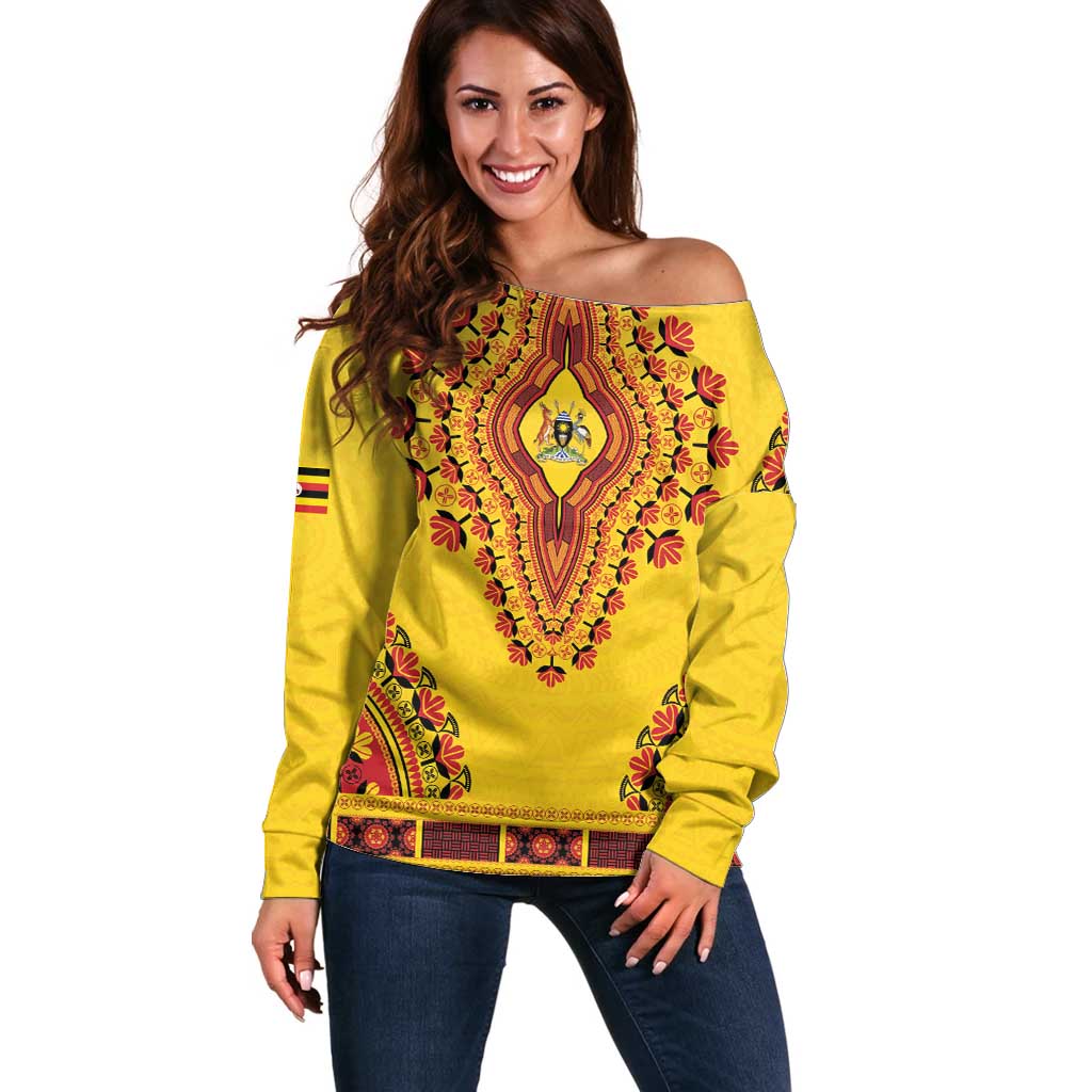 Personalized Uganda African Dashiki Off Shoulder Sweater - Wonder Print Shop