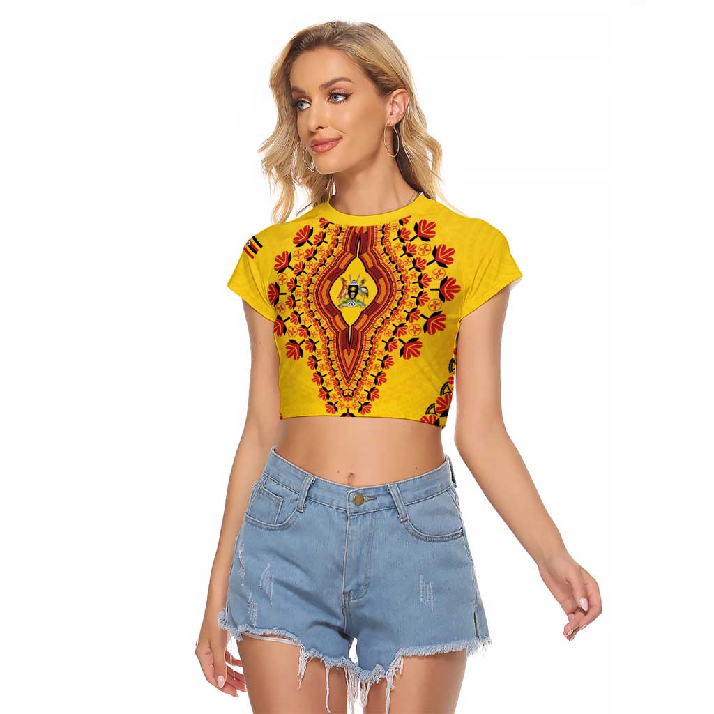 Personalized Uganda African Dashiki Raglan Cropped T Shirt - Wonder Print Shop
