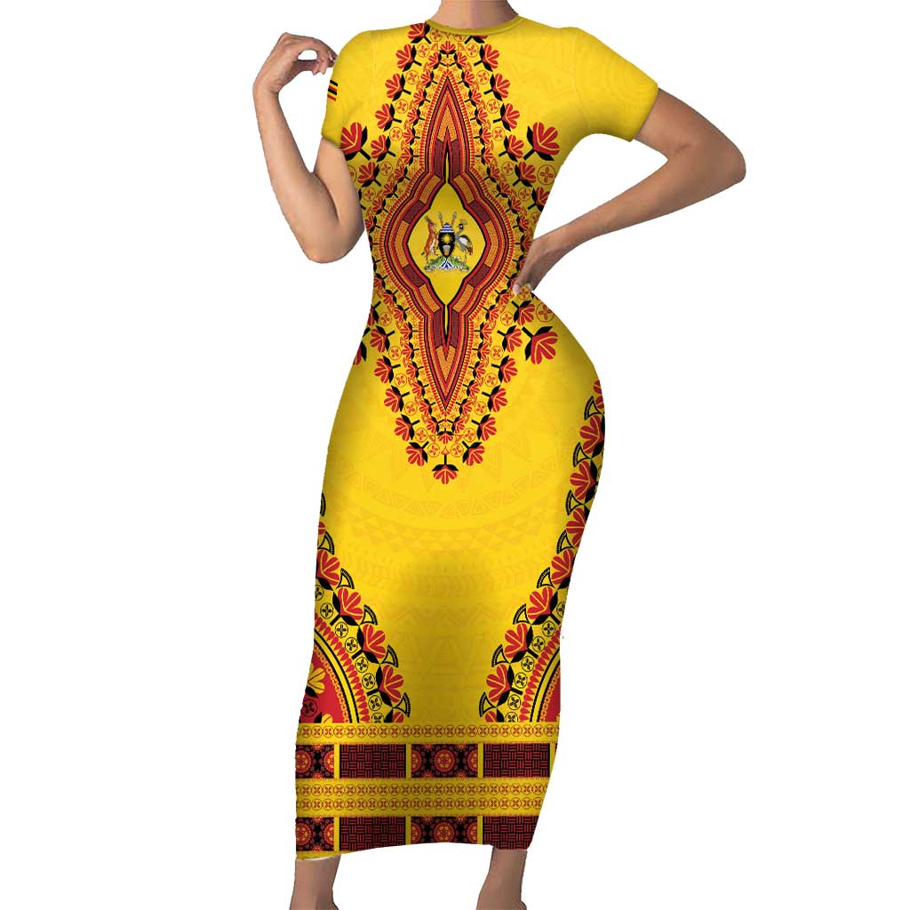 Personalized Uganda African Dashiki Short Sleeve Bodycon Dress - Wonder Print Shop