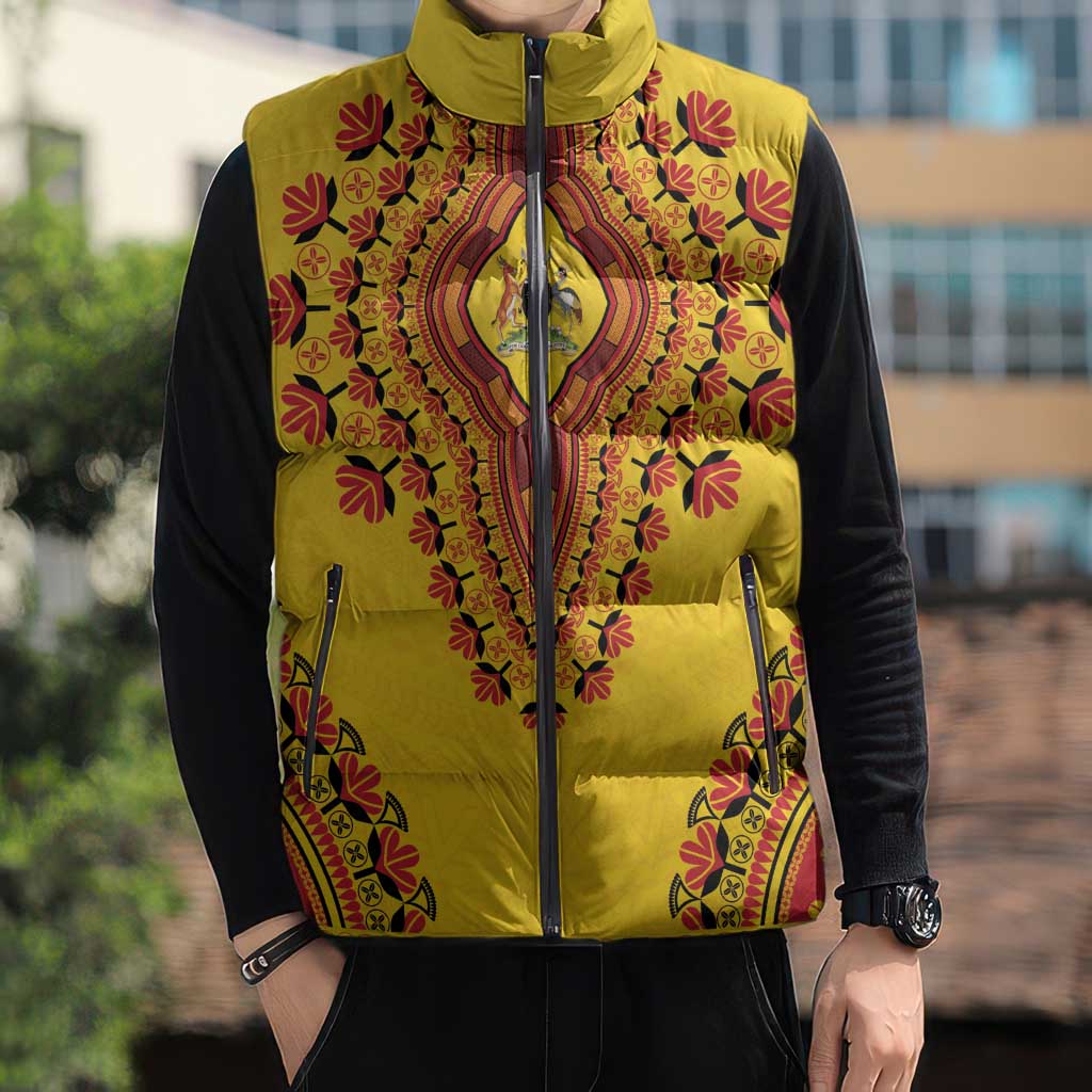 Personalized Uganda African Dashiki Sleeveless Puffer Jacket - Wonder Print Shop