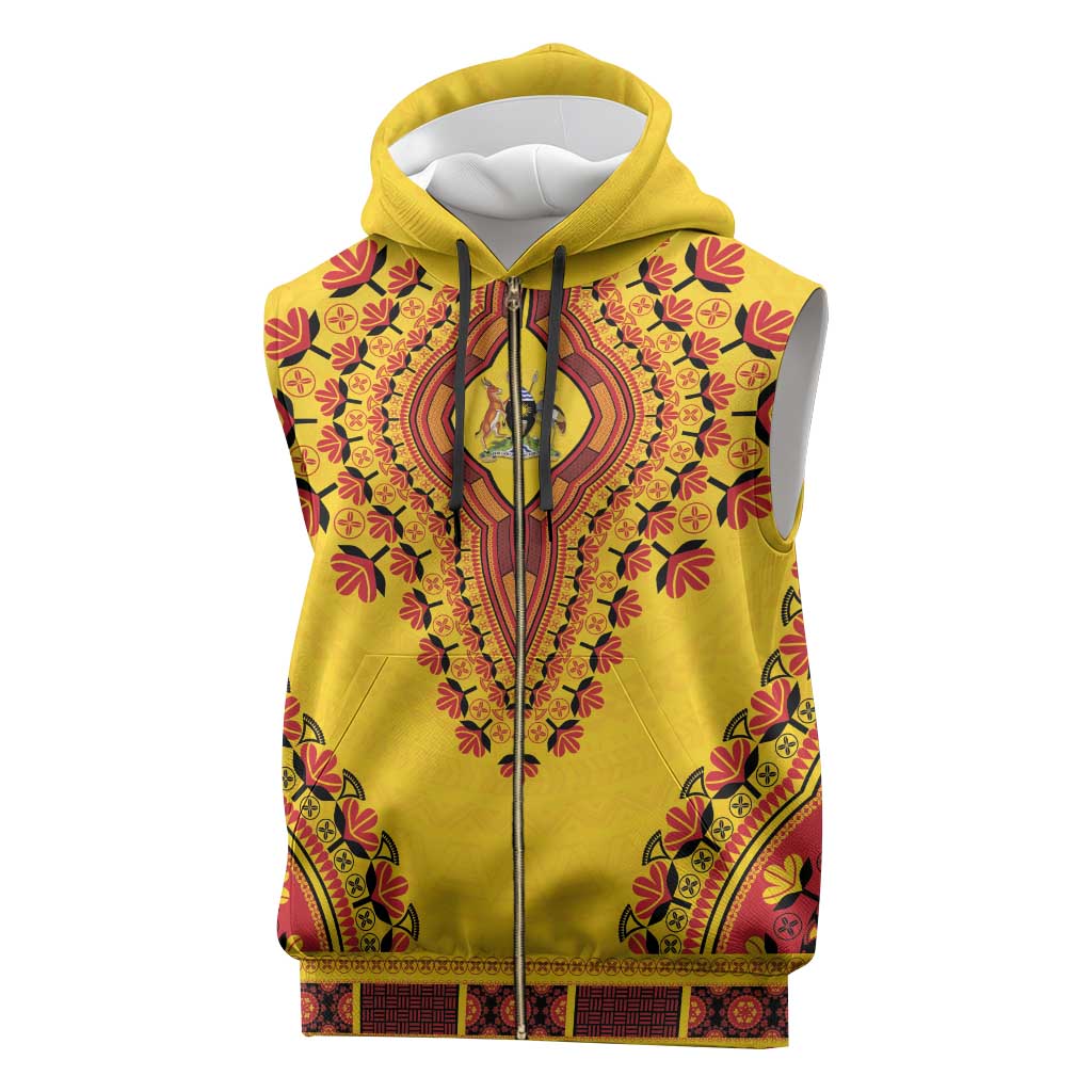 Personalized Uganda African Dashiki Sleeveless Zip Hoodie - Wonder Print Shop